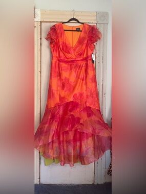Xscape Orange and Pink Floral Maxi Dress🌸NWT